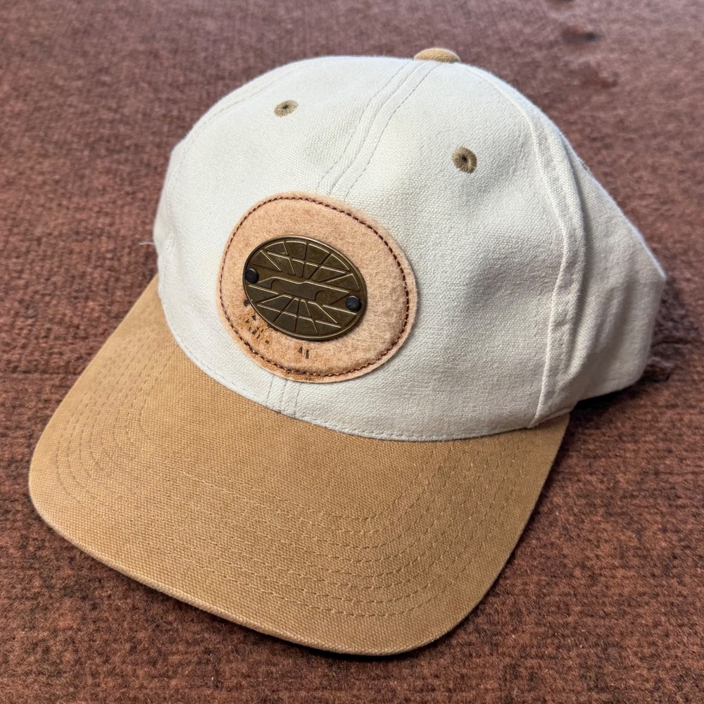 RARE Vintage Chevrolet Corvette Hat Two Tone Cream Tan Metal Emblem Dad Cap OSFA